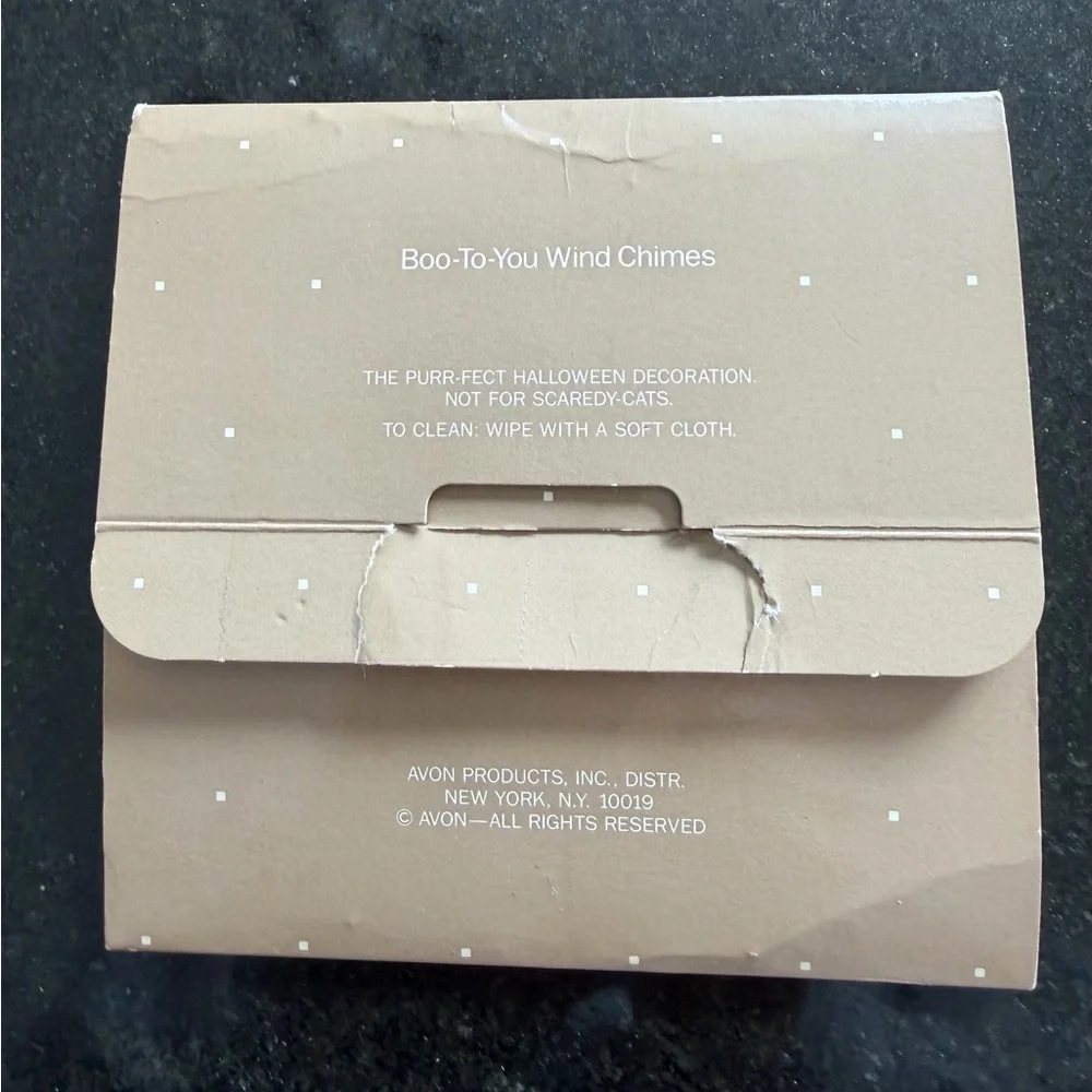 Vintage Avon Metal Black Cat 'Boo' Hanging Halloween Wind Chime